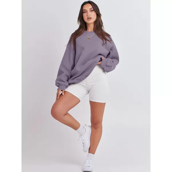 imageANRABESS Womens Long Sleeve Sweatshirt Casual Crewneck Loose Fit Pullover Hoodie Fleece Fall TopsPurple