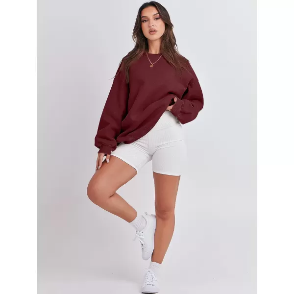 imageANRABESS Womens Long Sleeve Sweatshirt Casual Crewneck Loose Fit Pullover Hoodie Fleece Fall TopsRed