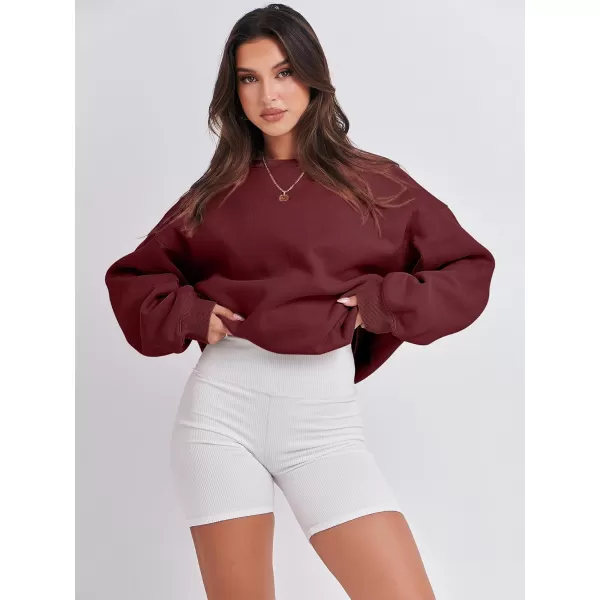 imageANRABESS Womens Long Sleeve Sweatshirt Casual Crewneck Loose Fit Pullover Hoodie Fleece Fall TopsRed