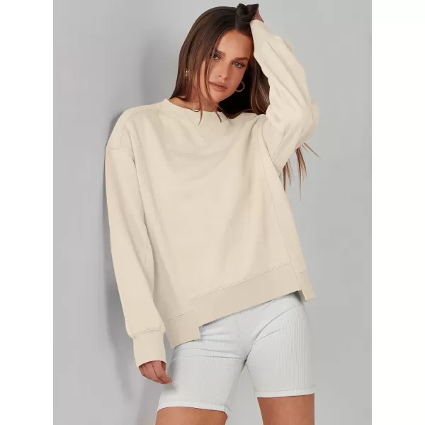 imageANRABESS Womens Long Sleeve Sweatshirt Crewneck Casual Cropped Pullover Top 2023 Winter Trendy ClothesApricot