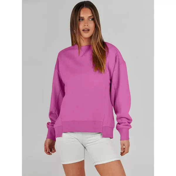 imageANRABESS Womens Long Sleeve Sweatshirt Crewneck Casual Cropped Pullover Top 2023 Winter Trendy ClothesHot Pink