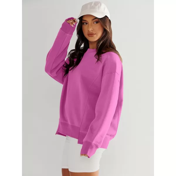 imageANRABESS Womens Long Sleeve Sweatshirt Crewneck Casual Cropped Pullover Top 2023 Winter Trendy ClothesHot Pink