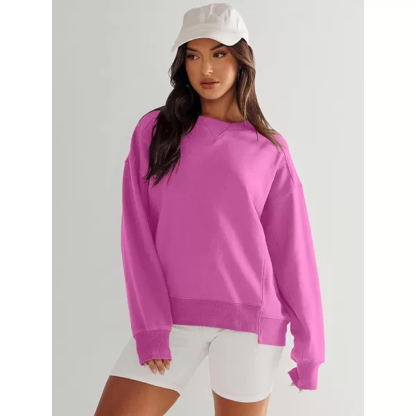 imageANRABESS Womens Long Sleeve Sweatshirt Crewneck Casual Cropped Pullover Top 2023 Winter Trendy ClothesHot Pink