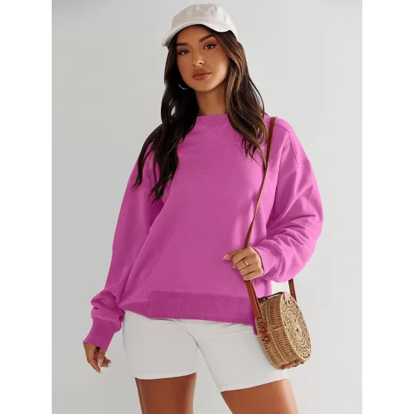 imageANRABESS Womens Long Sleeve Sweatshirt Crewneck Casual Cropped Pullover Top 2023 Winter Trendy ClothesHot Pink