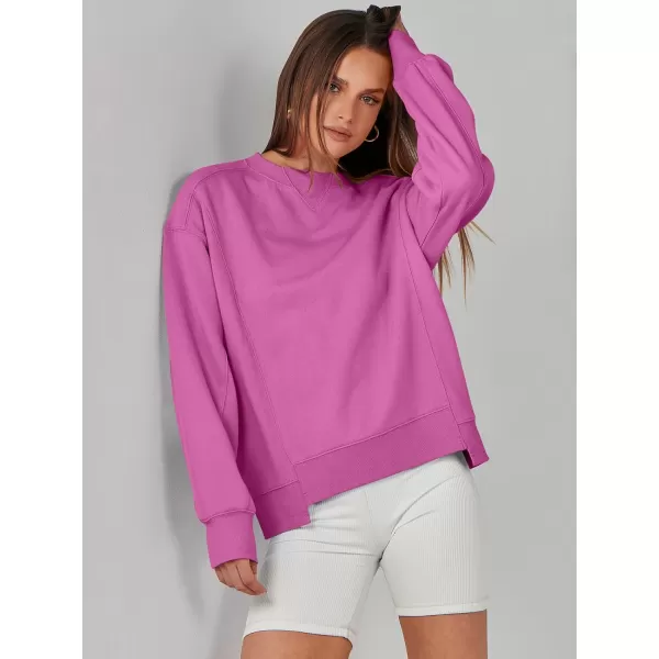 imageANRABESS Womens Long Sleeve Sweatshirt Crewneck Casual Cropped Pullover Top 2023 Winter Trendy ClothesHot Pink