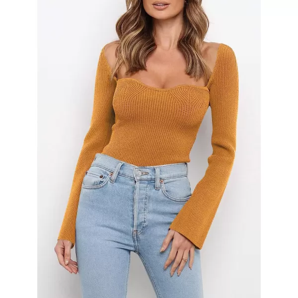imageANRABESS Womens Long Sleeve Sweetheart Neck Stretch Ribbed Knit Slim Fit Crop Sweater Top 657yumihuangS YellowANRABESS Womens Long Sleeve Sweetheart Neck Stretch Ribbed Knit Slim Fit Crop Sweater Top 657yumihuangS Yellow
