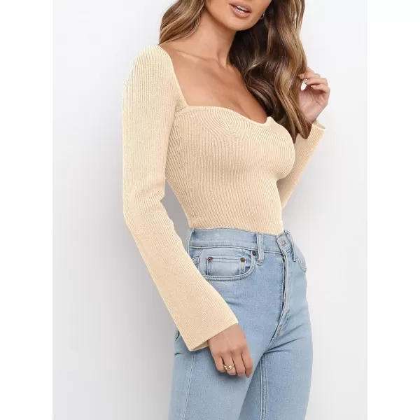 imageANRABESS Womens Long Sleeve Sweetheart Neck Sweater Stretch Ribbed Knit Slim Fit Solid Crop Pullover TopsApricot