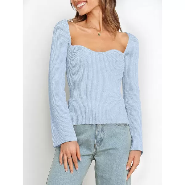 imageANRABESS Womens Long Sleeve Sweetheart Neck Sweater Stretch Ribbed Knit Slim Fit Solid Crop Pullover TopsBlue