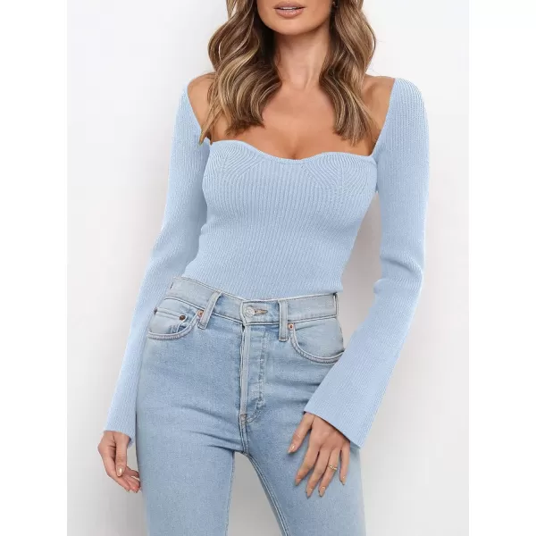 imageANRABESS Womens Long Sleeve Sweetheart Neck Sweater Stretch Ribbed Knit Slim Fit Solid Crop Pullover TopsBlue
