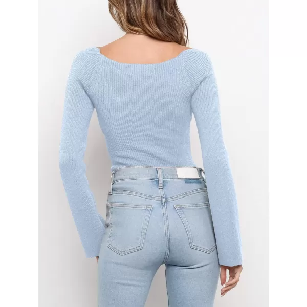 imageANRABESS Womens Long Sleeve Sweetheart Neck Sweater Stretch Ribbed Knit Slim Fit Solid Crop Pullover TopsBlue