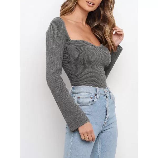 imageANRABESS Womens Long Sleeve Sweetheart Neck Sweater Stretch Ribbed Knit Slim Fit Solid Crop Pullover TopsGray