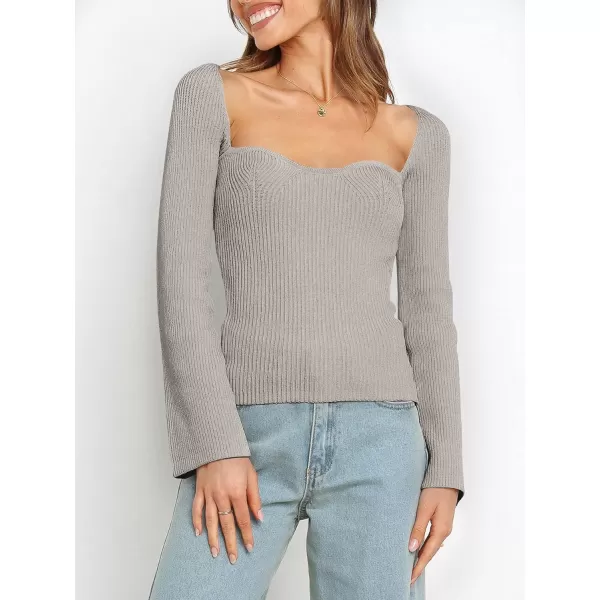 imageANRABESS Womens Long Sleeve Sweetheart Neck Sweater Stretch Ribbed Knit Slim Fit Solid Crop Pullover TopsLight Gray