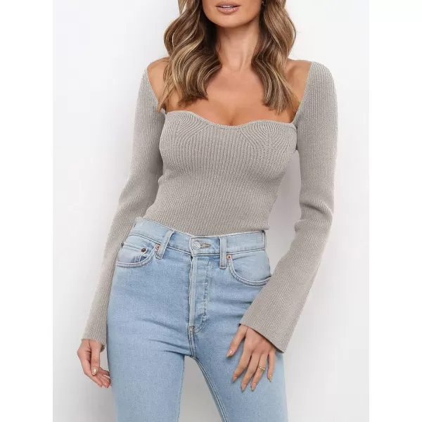 imageANRABESS Womens Long Sleeve Sweetheart Neck Sweater Stretch Ribbed Knit Slim Fit Solid Crop Pullover TopsLight Gray