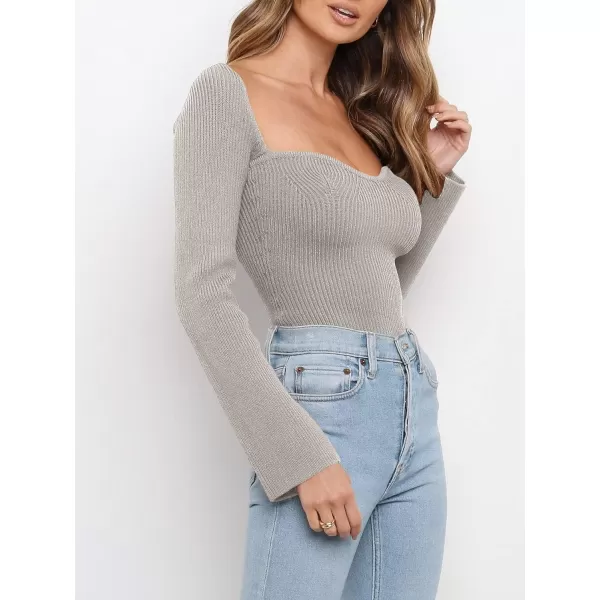 imageANRABESS Womens Long Sleeve Sweetheart Neck Sweater Stretch Ribbed Knit Slim Fit Solid Crop Pullover TopsLight Gray