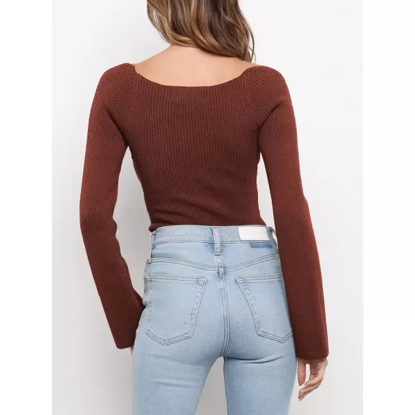 imageANRABESS Womens Long Sleeve Sweetheart Neck Sweater Stretch Ribbed Knit Slim Fit Solid Crop Pullover TopsRust