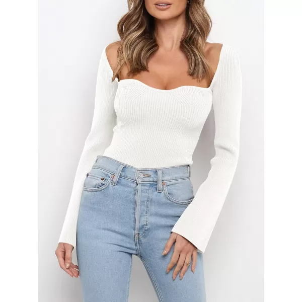 imageANRABESS Womens Long Sleeve Sweetheart Neck Sweater Stretch Ribbed Knit Slim Fit Solid Crop Pullover TopsWhite