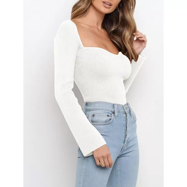 imageANRABESS Womens Long Sleeve Sweetheart Neck Sweater Stretch Ribbed Knit Slim Fit Solid Crop Pullover TopsWhite