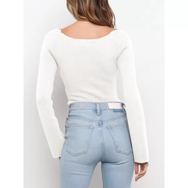 imageANRABESS Womens Long Sleeve Sweetheart Neck Sweater Stretch Ribbed Knit Slim Fit Solid Crop Pullover TopsWhite