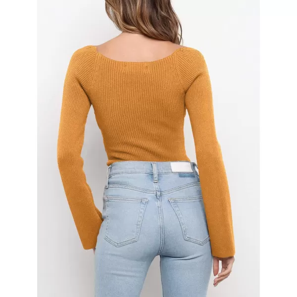 imageANRABESS Womens Long Sleeve Sweetheart Neck Sweater Stretch Ribbed Knit Slim Fit Solid Crop Pullover TopsYellow