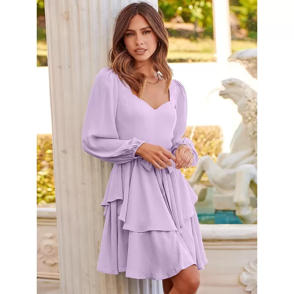 imageANRABESS Womens Long Sleeve Sweetheart Neck Waist Tie Doulbe Layer Ruffle Mini Dress Flowy Tiered Short DressCyan