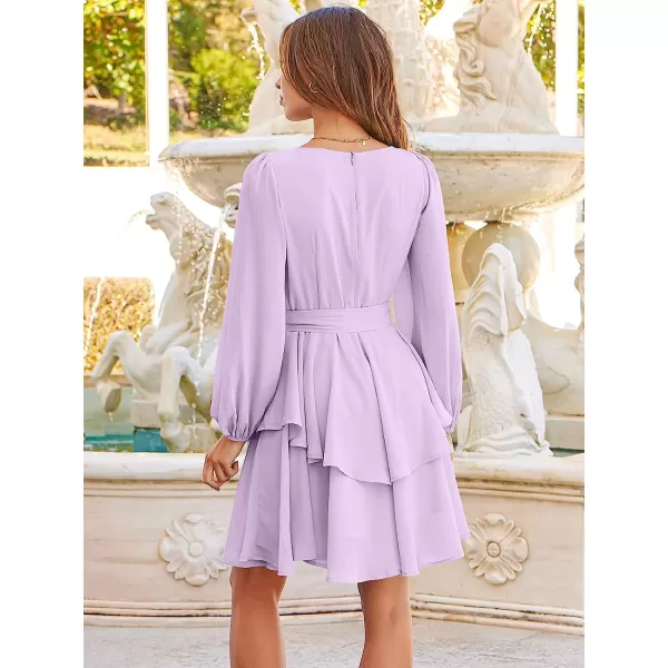 imageANRABESS Womens Long Sleeve Sweetheart Neck Waist Tie Doulbe Layer Ruffle Mini Dress Flowy Tiered Short DressCyan