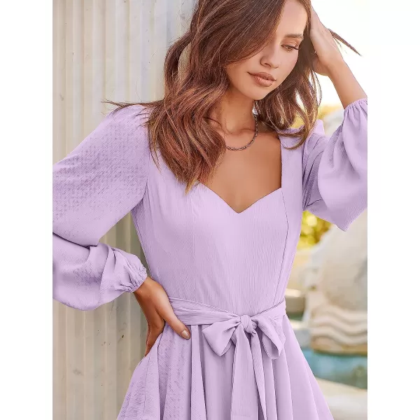 imageANRABESS Womens Long Sleeve Sweetheart Neck Waist Tie Doulbe Layer Ruffle Mini Dress Flowy Tiered Short DressCyan