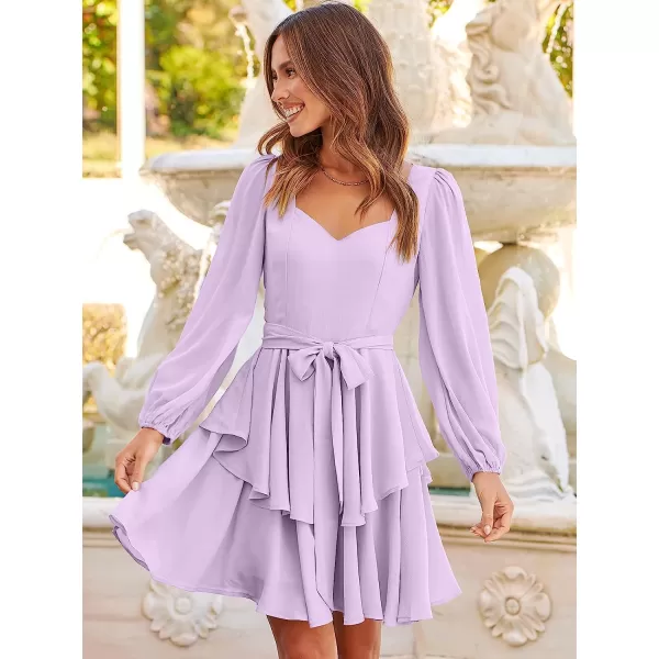 imageANRABESS Womens Long Sleeve Sweetheart Neck Waist Tie Doulbe Layer Ruffle Mini Dress Flowy Tiered Short DressCyan