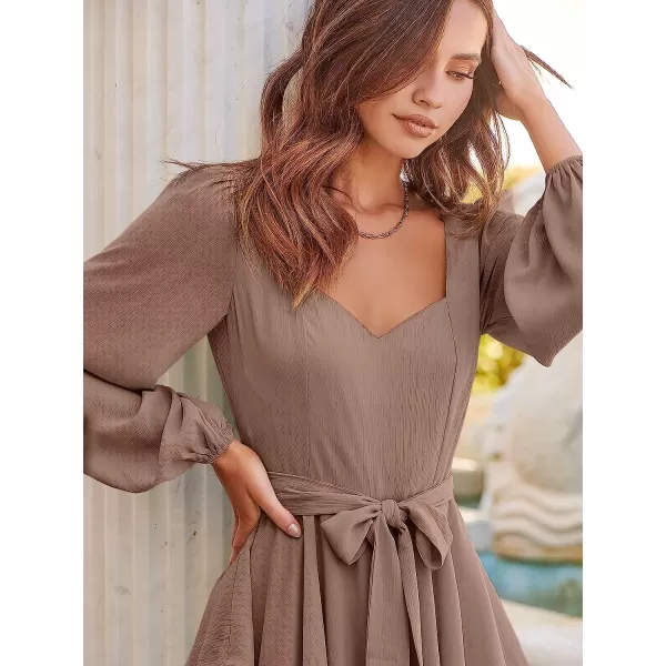 imageANRABESS Womens Long Sleeve Sweetheart Neck Waist Tie Doulbe Layer Ruffle Mini Dress Flowy Tiered Short DressGrey