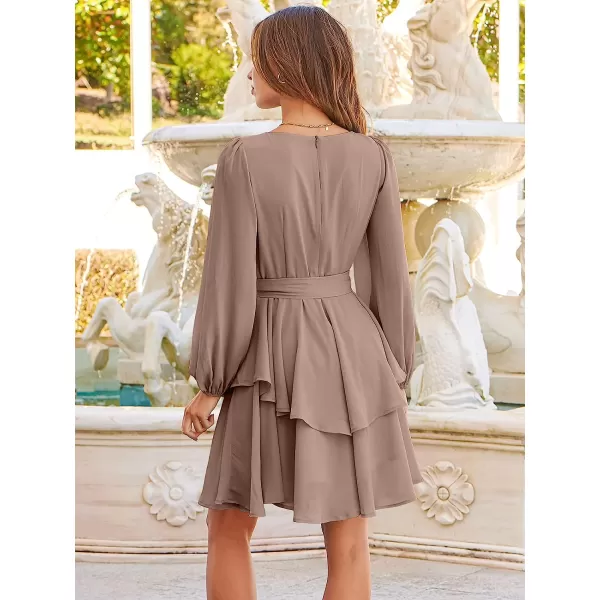 imageANRABESS Womens Long Sleeve Sweetheart Neck Waist Tie Doulbe Layer Ruffle Mini Dress Flowy Tiered Short DressGrey