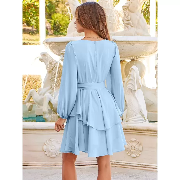 imageANRABESS Womens Long Sleeve Sweetheart Neck Waist Tie Doulbe Layer Ruffle Mini Dress Flowy Tiered Short DressLight Blue