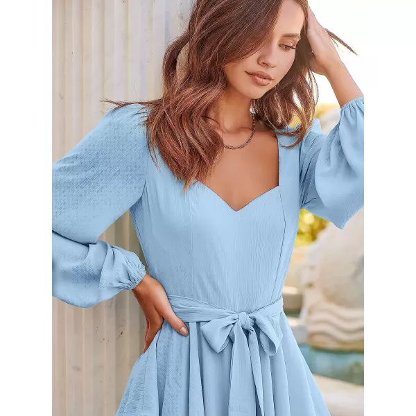 imageANRABESS Womens Long Sleeve Sweetheart Neck Waist Tie Doulbe Layer Ruffle Mini Dress Flowy Tiered Short DressLight Blue