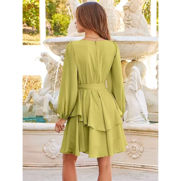 imageANRABESS Womens Long Sleeve Sweetheart Neck Waist Tie Doulbe Layer Ruffle Mini Dress Flowy Tiered Short DressLight Pink