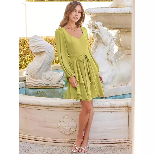 imageANRABESS Womens Long Sleeve Sweetheart Neck Waist Tie Doulbe Layer Ruffle Mini Dress Flowy Tiered Short DressLight Pink