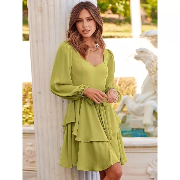 imageANRABESS Womens Long Sleeve Sweetheart Neck Waist Tie Doulbe Layer Ruffle Mini Dress Flowy Tiered Short DressLight Pink