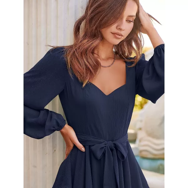 imageANRABESS Womens Long Sleeve Sweetheart Neck Waist Tie Doulbe Layer Ruffle Mini Dress Flowy Tiered Short DressNavy Blue