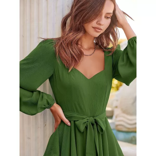 imageANRABESS Womens Long Sleeve Sweetheart Neck Waist Tie Doulbe Layer Ruffle Mini Dress Flowy Tiered Short DressOrange