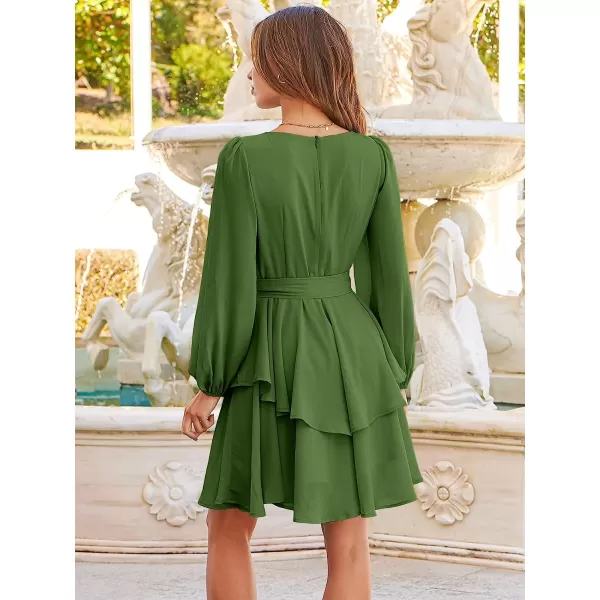 imageANRABESS Womens Long Sleeve Sweetheart Neck Waist Tie Doulbe Layer Ruffle Mini Dress Flowy Tiered Short DressOrange