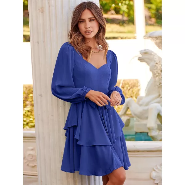 imageANRABESS Womens Long Sleeve Sweetheart Neck Waist Tie Doulbe Layer Ruffle Mini Dress Flowy Tiered Short DressRoyal Blue
