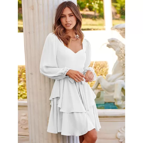 imageANRABESS Womens Long Sleeve Sweetheart Neck Waist Tie Doulbe Layer Ruffle Mini Dress Flowy Tiered Short DressWhite