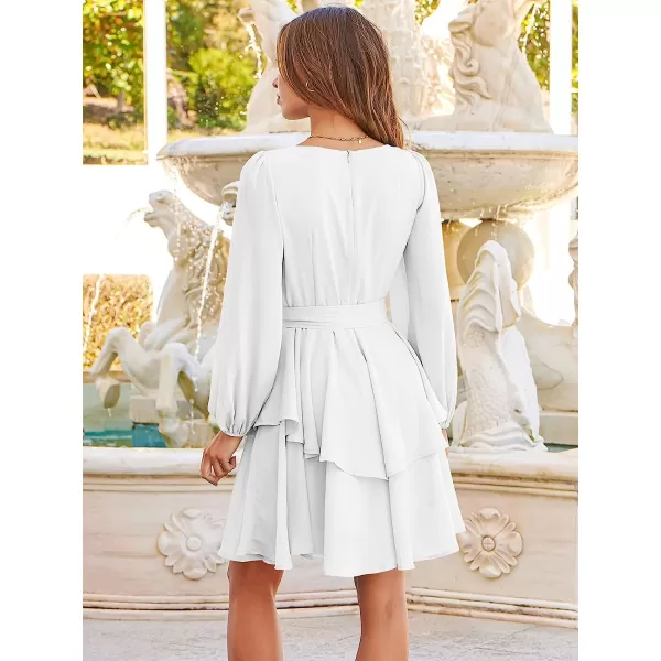 imageANRABESS Womens Long Sleeve Sweetheart Neck Waist Tie Doulbe Layer Ruffle Mini Dress Flowy Tiered Short DressWhite