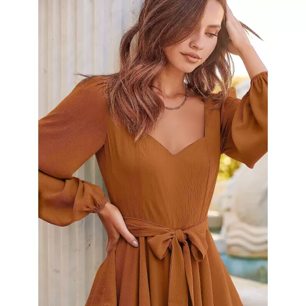 imageANRABESS Womens Long Sleeve Sweetheart Neck Waist Tie Doulbe Layer Ruffle Mini Dress Flowy Tiered Short DressYellow