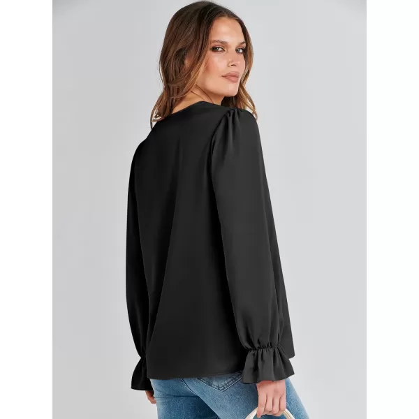 imageANRABESS Womens Long Sleeve Tops Dressy Casual Loose Lace Trim V Neck Boho Blouse Shirt Fall Fashion 2023 Trendy ShirtsBlack