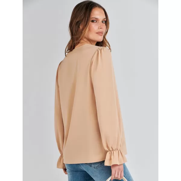 imageANRABESS Womens Long Sleeve Tops Dressy Casual Loose Lace Trim V Neck Boho Blouse Shirt Fall Fashion 2023 Trendy ShirtsKhaki