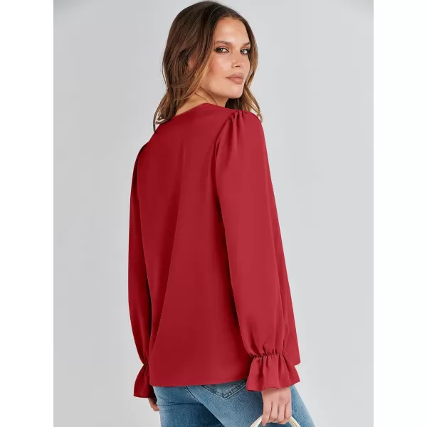 imageANRABESS Womens Long Sleeve Tops Dressy Casual Loose Lace Trim V Neck Boho Blouse Shirt Fall Fashion 2023 Trendy ShirtsRed