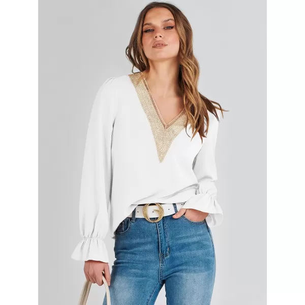 imageANRABESS Womens Long Sleeve Tops Dressy Casual Loose Lace Trim V Neck Boho Blouse Shirt Fall Fashion 2023 Trendy ShirtsWhite