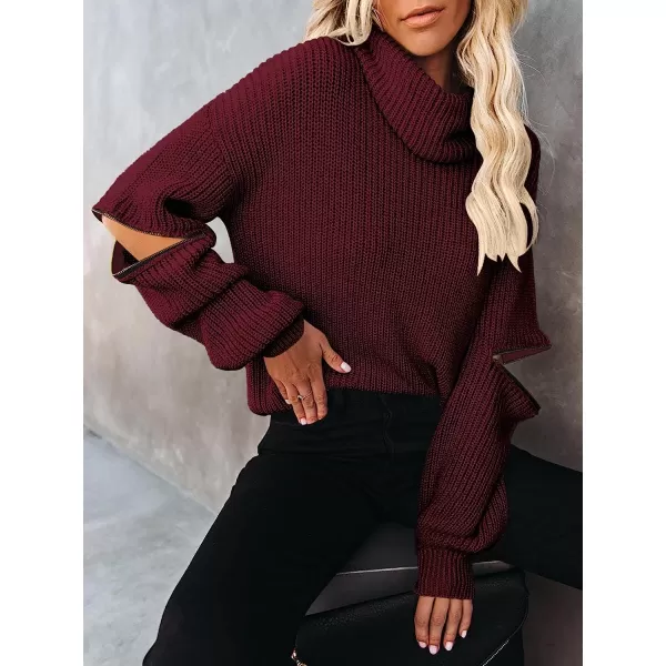 imageANRABESS Womens Long Sleeve Turtleneck Chunky Knit Loose Oversized Sweater Pullover Jumper Tops07wine Red