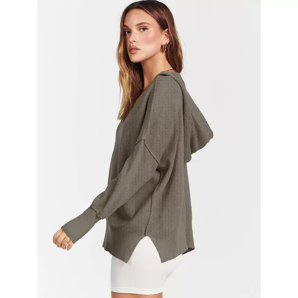 imageANRABESS Womens Long Sleeve V Neck Hooded Drop Shoulder Oversized Slouchy Knit Pullover Sweater with SlitGray Brown
