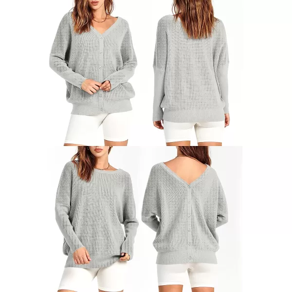 imageANRABESS Womens Long Sleeve Waffle Knit Sweater Button Down Open Front Casual Cardigan amp Detached Turtleneck02 Gray