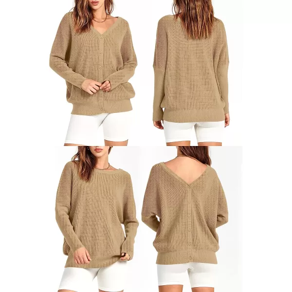 imageANRABESS Womens Long Sleeve Waffle Knit Sweater Button Down Open Front Casual Cardigan amp Detached Turtleneck02 Khaki