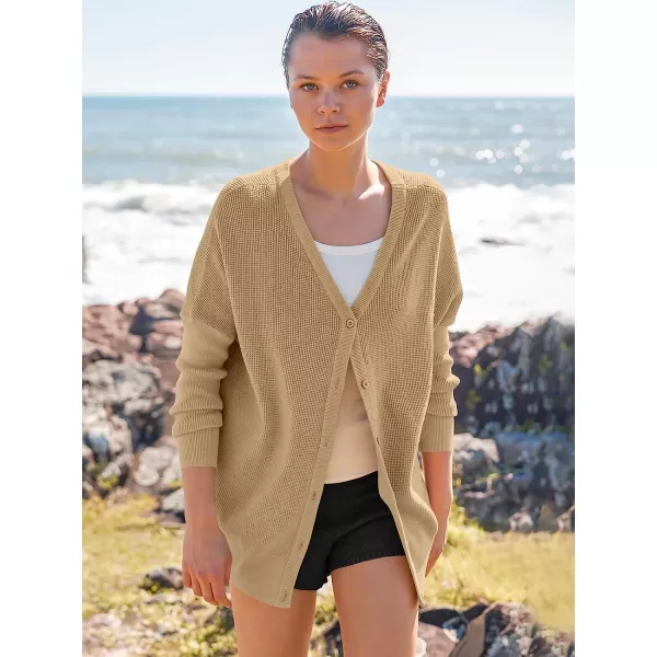 imageANRABESS Womens Long Sleeve Waffle Knit Sweater Button Down Open Front Casual Cardigan amp Detached Turtleneck02 Khaki